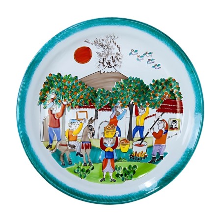 Round Plate Folk Orange Harvesting PT45FK de simone pottery
