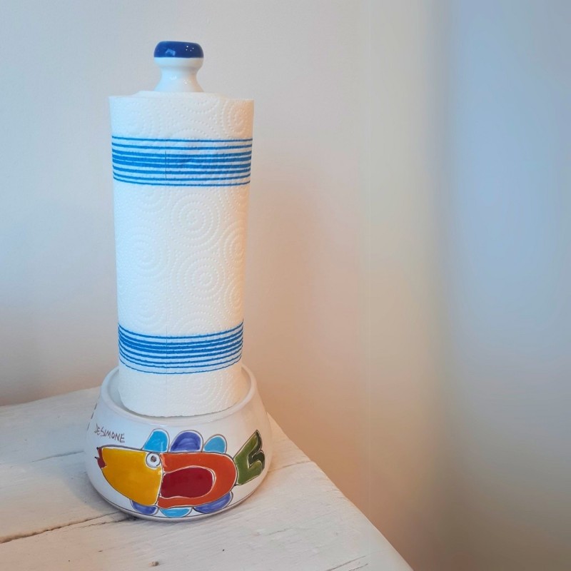 Porta rotolo da cucina artigianale Folk Pesce Ceramiche de Simone