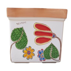 Squared vase floreal Folk De Simone handmade sicilian pottery