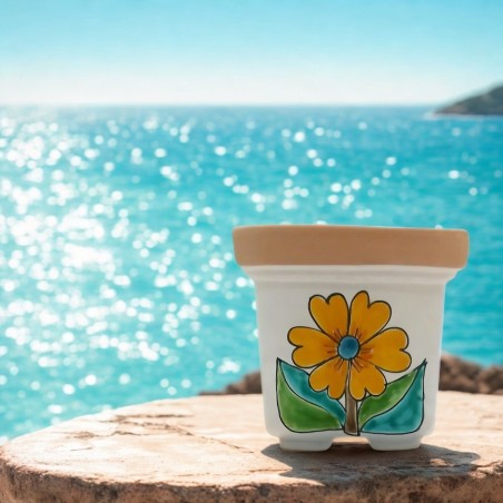 Squared ceramic vase Folk Daisy De Simone handmade sicilian pottery