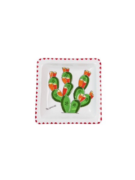 Handmade sicilian square Plate Folk Prickly Pear PQFKFC de simone pottery