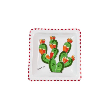 Handmade sicilian square Plate Folk Prickly Pear PQFKFC de simone pottery