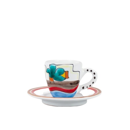 Ceramic Coffee Cup with Saucer Dammsui desimone pottery TZZ56SA Mangiallegro
