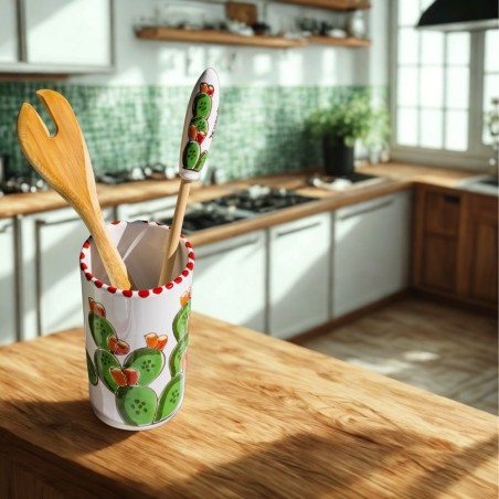 Handmade sicilian ceramic Kitchen utensils set Pricky Pear de simone pottery