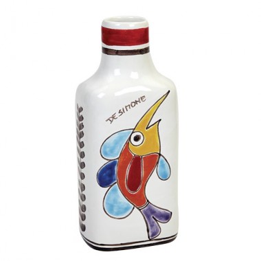 White clay handpainted sicilian bottle Folk Swordfish de simone pottery