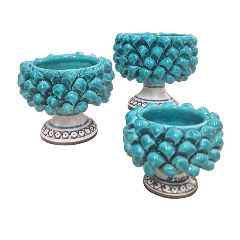 Pine cone cachepot teal handmade sicilian pot Ceramiche De Simone