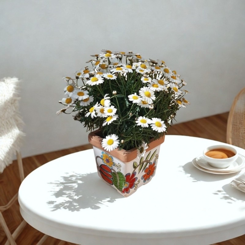 Vaso quadrato porta pianta floreale Folk Ceramiche De Simone