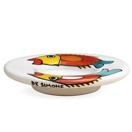 Portalumino candela tealight tondo Folk Pesci Ceramiche De Simone