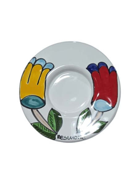 Porta lumino candela tealight tondo Folk Tulipani Ceramiche De Simone