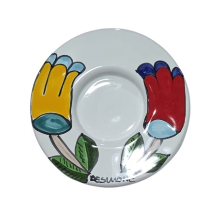 Porta lumino candela tealight tondo Folk Tulipani Ceramiche De Simone