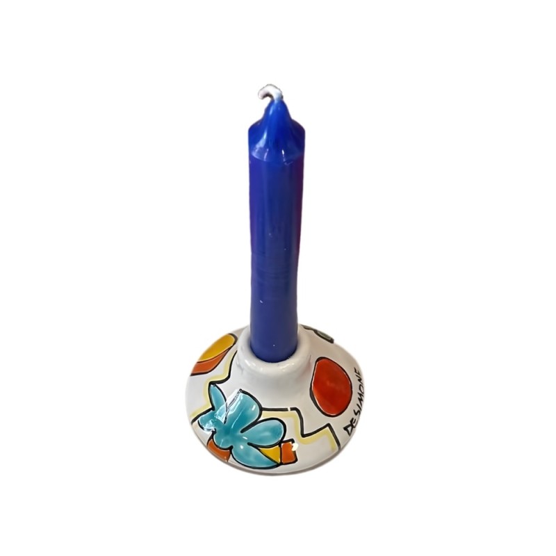 Handmade sicilian ceramic long candle holder Dammusi Ceramiche De Simone Pottery