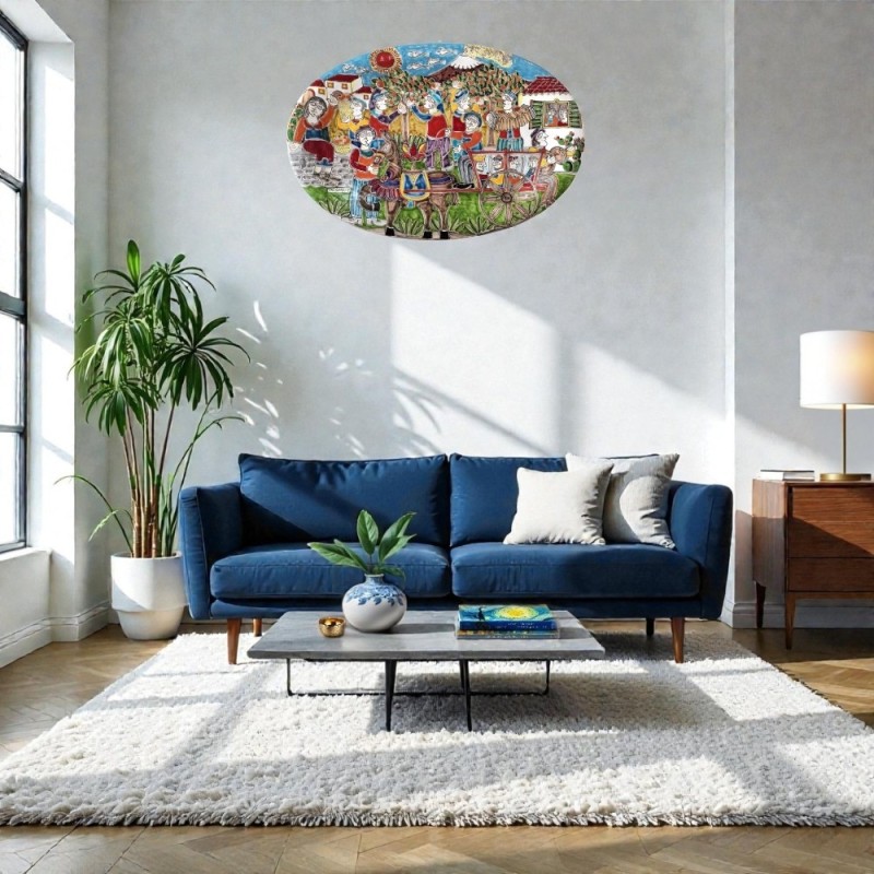 Handmade decorative Oval plate DS 60x38 cm Country Life OV60DS-2 De Simone sicilian handmade pottery