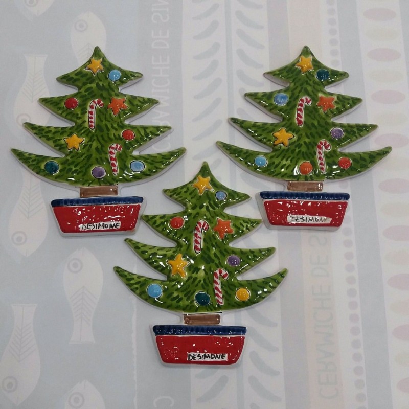 Handmade sicilian ceramic Christmas tree in bas-relief De Simone Pottery