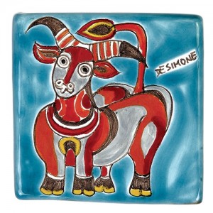 Decorative tile zodiac sign Taurus sicilian ceramic de simone pottery