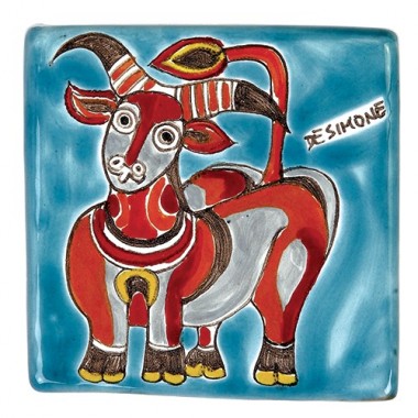 Decorative tile zodiac sign Taurus sicilian ceramic de simone pottery