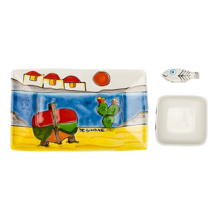 Handmade ceramic sicilian Sushi set Dammusi Elaborato De Simone Pottery