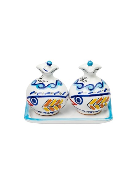 Handmade ceramic Oil vinegar set Levante De Simone sicilian pottery
