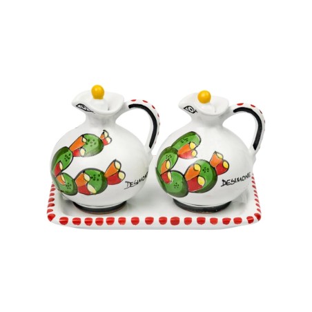 Oil and vinegar set Prickly Pears De Simone sicilian handmade pottery