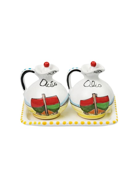 Set olio aceto Dammusi Elaborato Ceramiche artigianali siciliane De Simone
