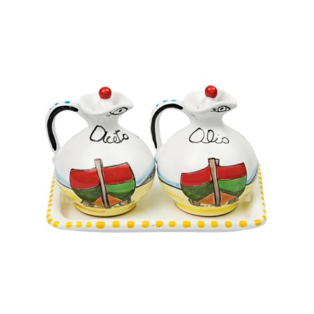Oil and vinegar set Dammusi Elaborato De Simone pottery