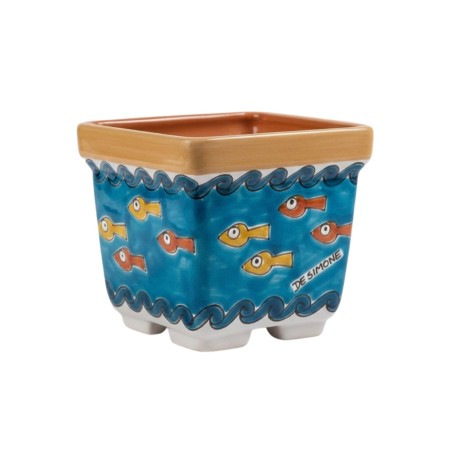 Square plant pot Gadir De Simone Sicilian handmade pottery