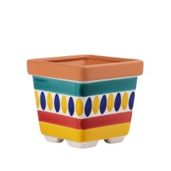 Square plant pot Lipari De Simone Sicilian handmade pottery