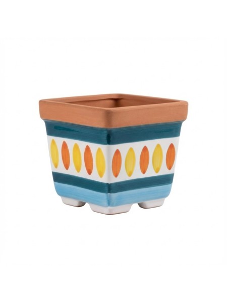 Square plant pot Solunto De Simone Sicilian handmade pottery