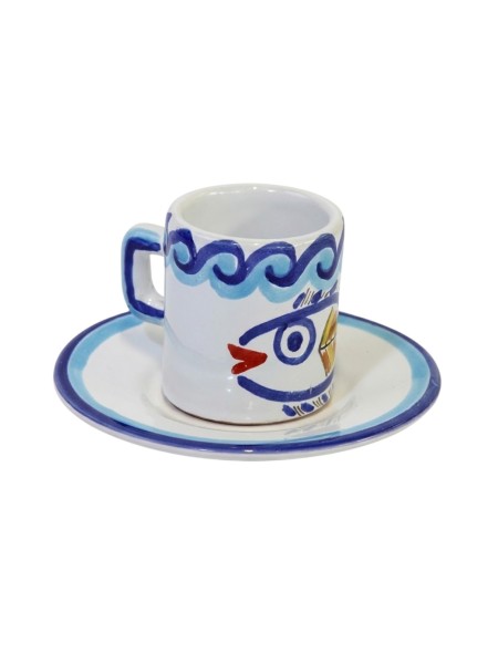 cylindrical Coffee Cup with Saucer Levante Ceramiche De Simone