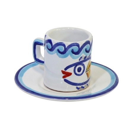 cylindrical Coffee Cup with Saucer Levante Ceramiche De Simone