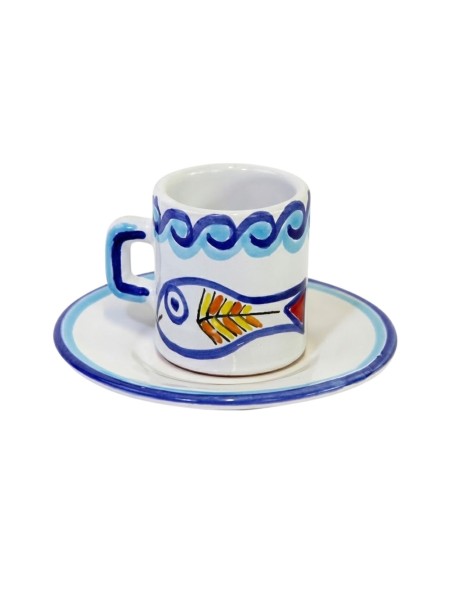 Tazzina caffè cilindrica Piattino Scirocco Ceramiche siciliane De Simone