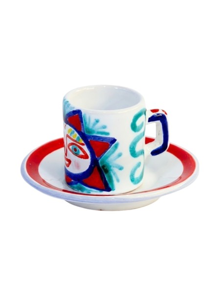 Tazzina caffè cilindrica Piattino Salina Ceramiche siciliane De Simone
