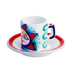 Tazzina caffè cilindrica Piattino Salina Ceramiche siciliane De Simone