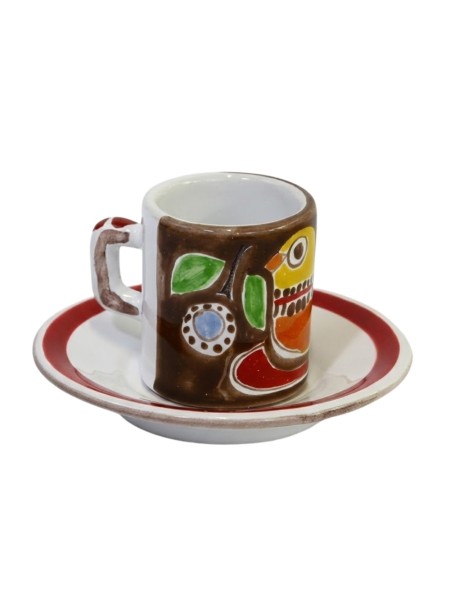 Tazzina caffè cilindrica Piattino Stromboli Ceramiche siciliane De Simone