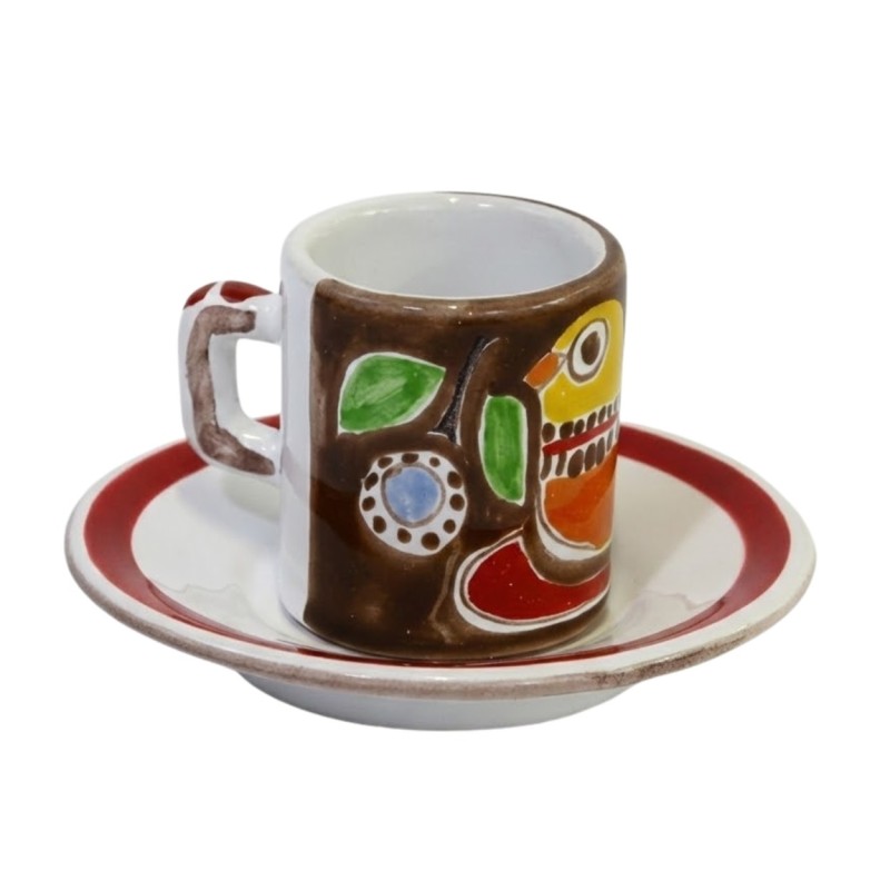Tazzina caffè cilindrica Piattino Stromboli Ceramiche siciliane De Simone