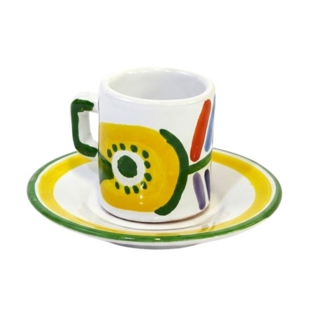 Tazzina caffè cilindrica Piattino Filicudi Ceramiche siciliane De Simone