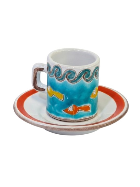 Tazzina caffè cilindrica Piattino Gadir Ceramiche siciliane De Simone