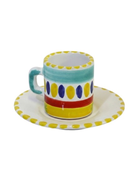 Cylindrical Coffee Cup with Saucer Lipari Ceramiche De Simone