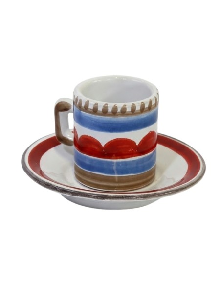Tazzina caffè cilindrica Piattino Lampedusa Ceramiche siciliane De Simone