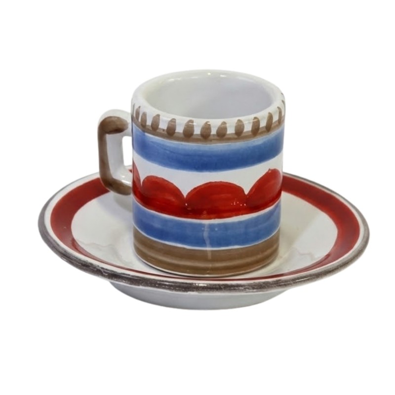 Tazzina caffè cilindrica Piattino Lampedusa Ceramiche siciliane De Simone