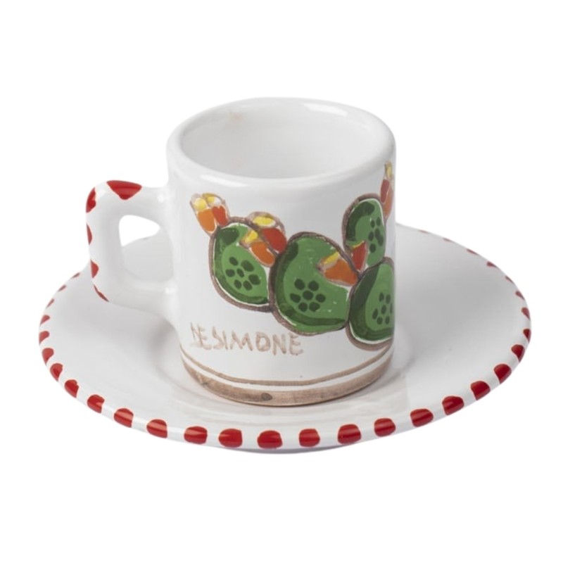 Ceramiche De Simone Cylindrical Coffee Cup with Saucer Folk TZZ58FC cactus Prickly Pear