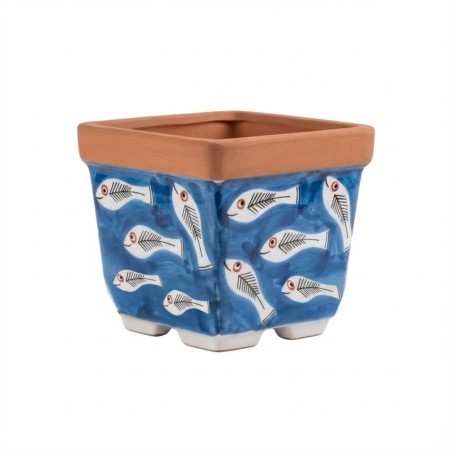 Square plant pot Itaca De Simone Sicilian handmade pottery