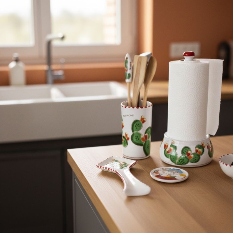 Handmade ceramic Kitchen roll holder Prickly Pears desimone sicilian pottery