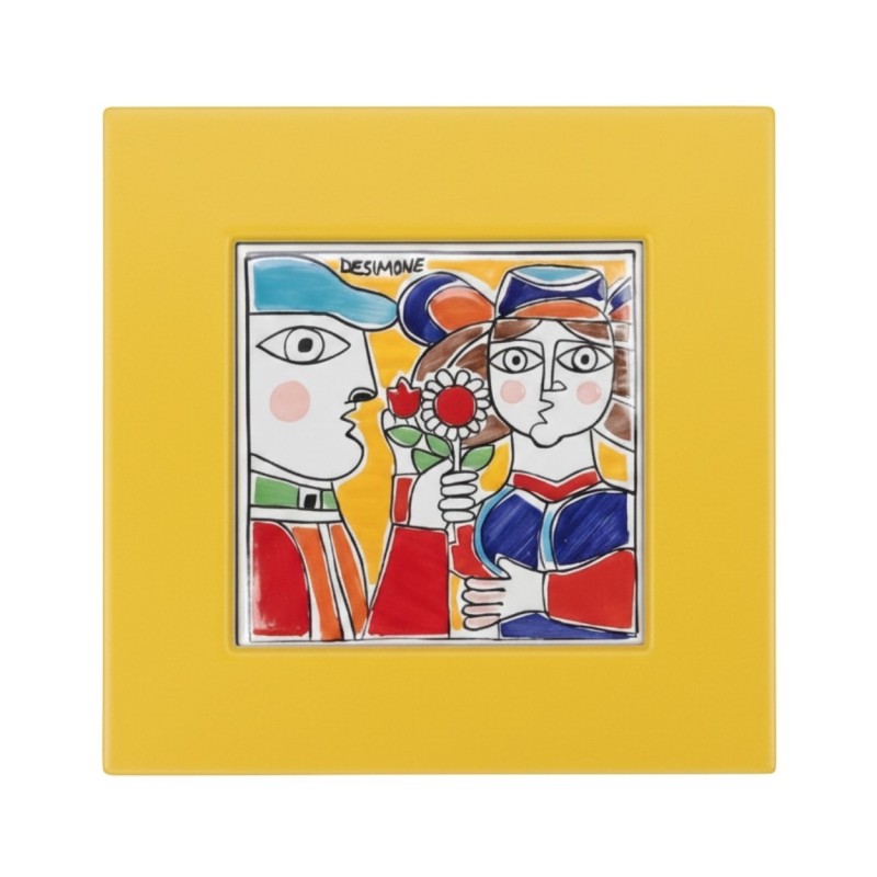 Yellow Framed tile Lovers PI297CL De Simone Pottery