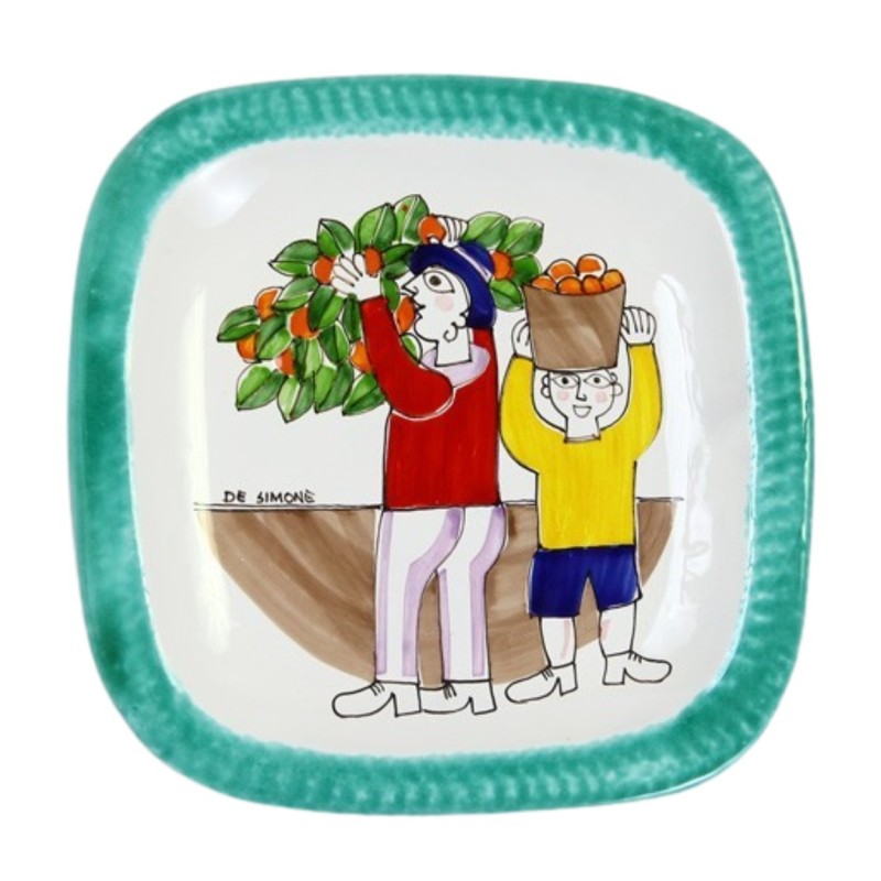 Piatto Stondato Folk Raccolta delle Arance 25x25 PQTFK-9 ceramiche de simone