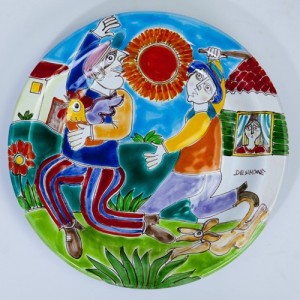 Handmade sicilian ceramic Circular Plate DS 25 cm PT25DS-07 thief escape de simone pottery