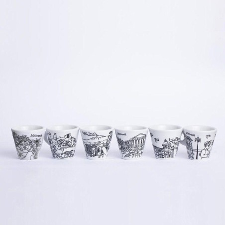 Coffee Cups with Saucer Set de simone pottery Sicilian Cities