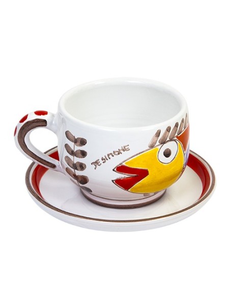 Cappuccino Cup with Saucer fish folk de simone pottery TZ68FK