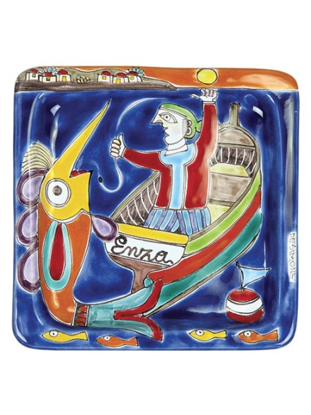 Squared Plate Fisherman De Simone pottery 20x20 DS 24