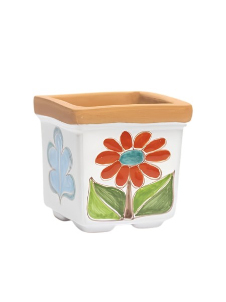 Vaso quadrato porta pianta Folk Margherita rossa