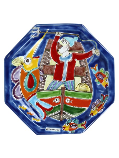 Piatto Ottagonale DS POT25DS-07 Ceramiche siciliane artigianali De Simone Pescatore